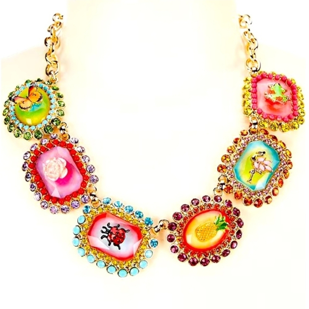 ▪️Betsey Johnson▪️ Backyard Stone Critter Colorful Gemstone Collar 16" Necklace - Picture 11 of 15